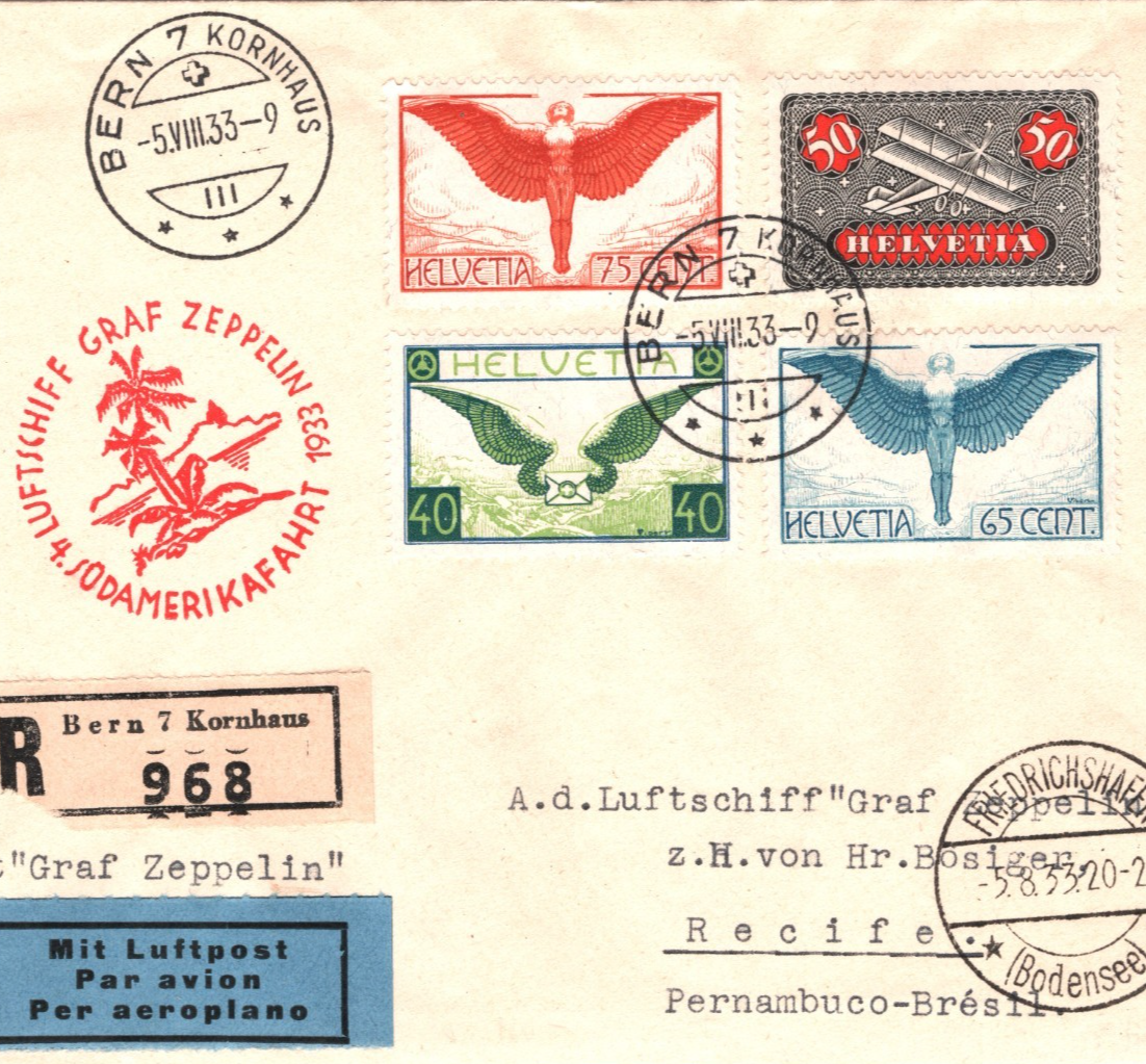 GRAF ZEPPELIN Cover *SWITZERLAND* Air Mail 1933 4.SÜDAMERIKAFAHRT Brazil KZ175