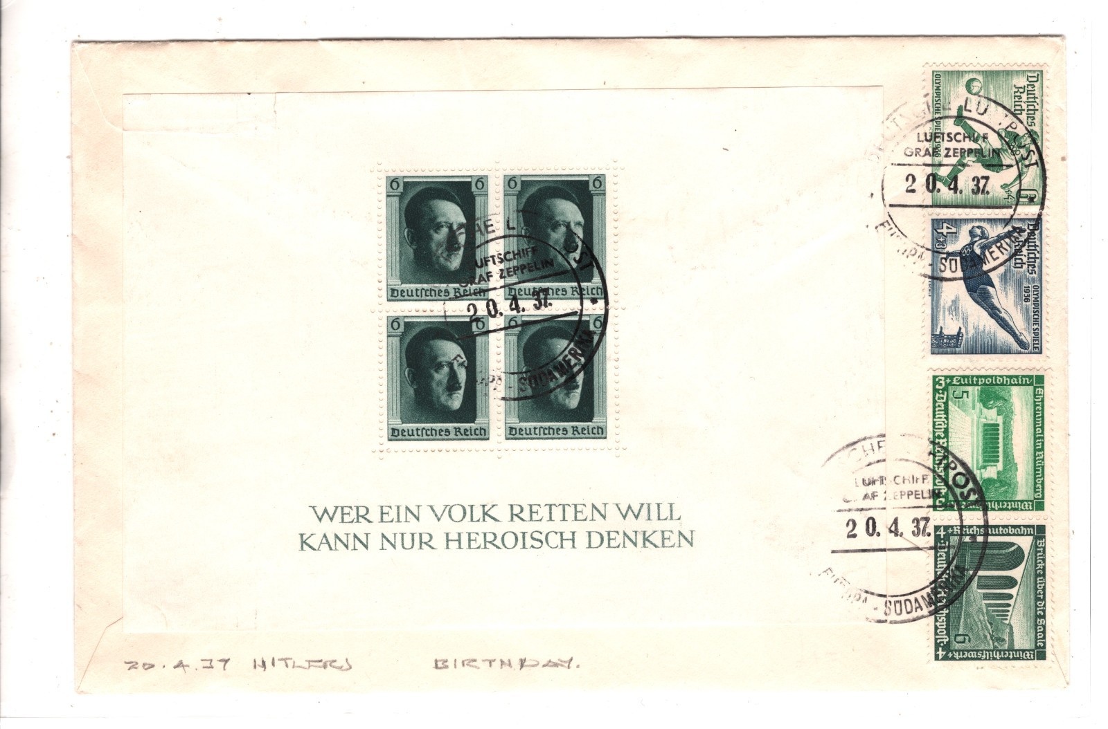 GRAF ZEPPELIN Germany Air Mail 1936 RÜCKFAHRT BRAZIL BORDPOST Hamburg KZ65 - Image 3
