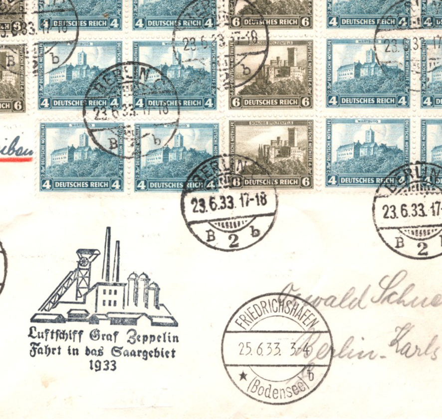 GRAF ZEPPELIN Germany Air Mail Cover 1933 SAARGEBIET FAHRT Berlin Reg KZ60 - Image 6
