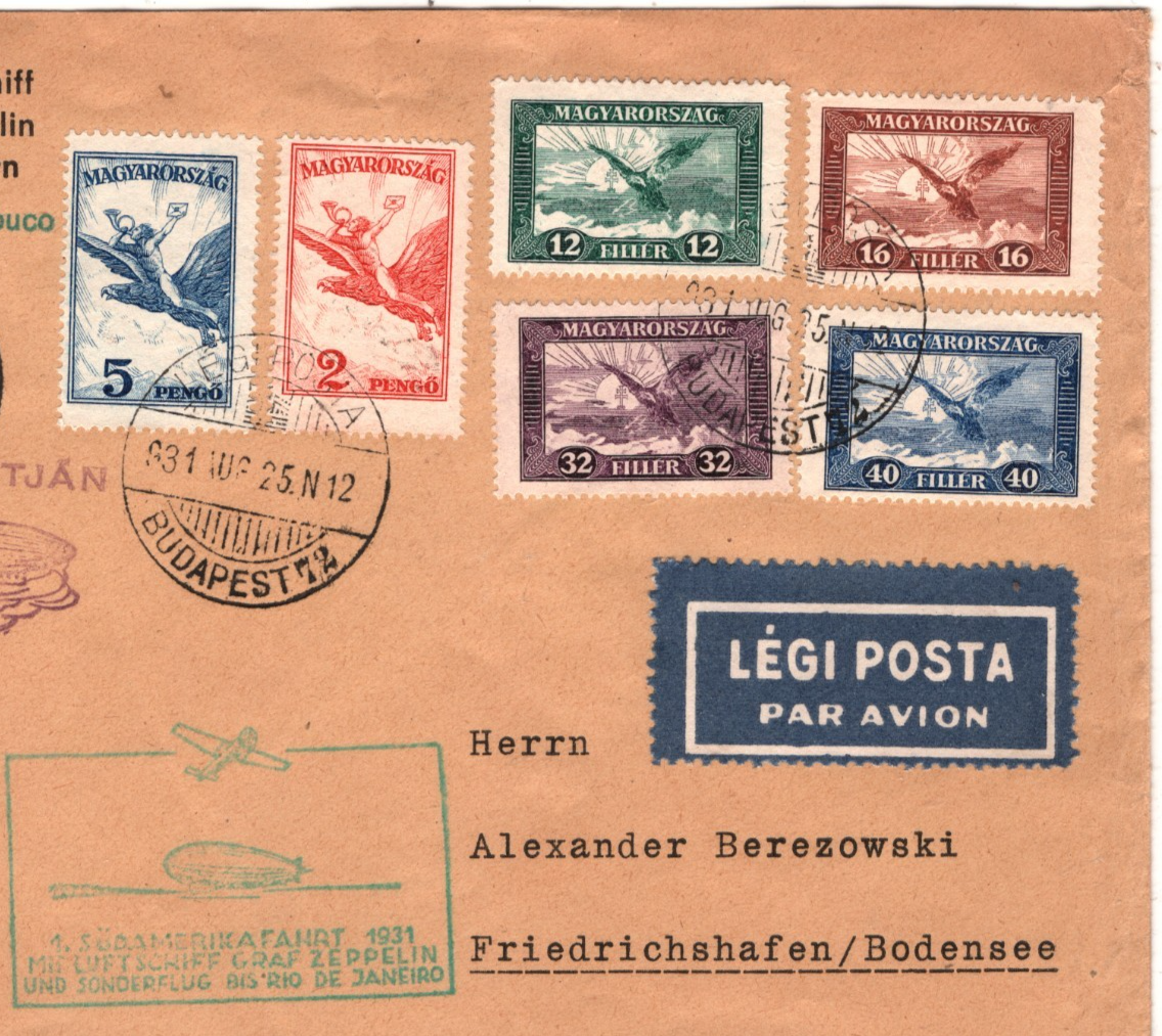GRAF ZEPPELIN *HUNGARY* Air 5p 2p High Values Cover 1931 4.SÜDAMERIKAFAHRT KZ572 - Image 4
