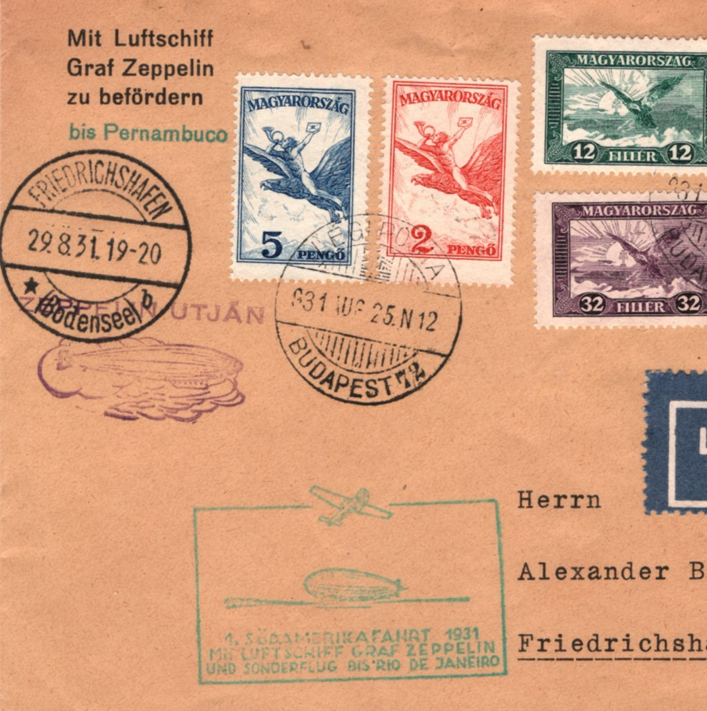 GRAF ZEPPELIN *HUNGARY* Air 5p 2p High Values Cover 1931 4.SÜDAMERIKAFAHRT KZ572