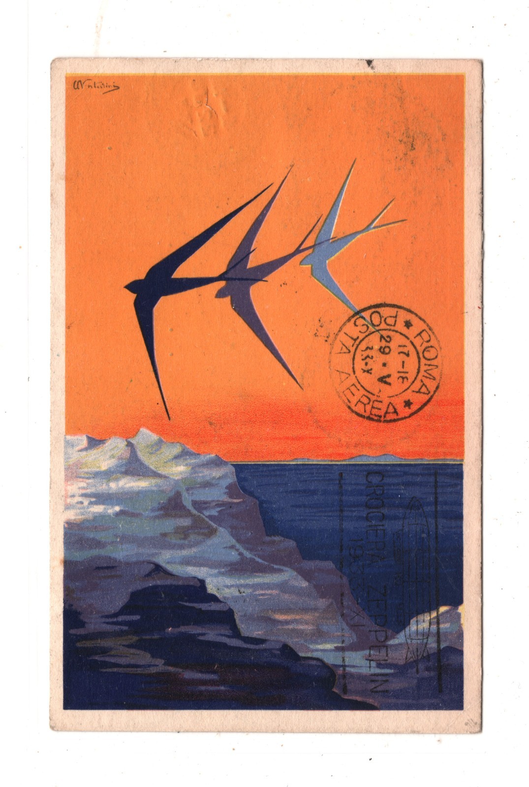 GRAF ZEPPELIN ITALY Air Mail 10L Art FLIGHT Card 1933 Brazil #C45 Cat $950 KZ267 - Image 3
