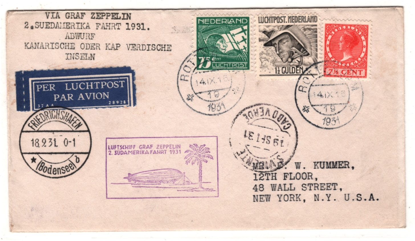 GRAF ZEPPELIN *NETHERLANDS* 1½g Cover 1931 2. SÜDAMERIKAFAHRT CABO VERDE KZ559 - Image 3