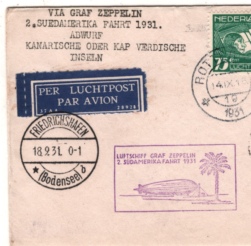 GRAF ZEPPELIN *NETHERLANDS* 1½g Cover 1931 2. SÜDAMERIKAFAHRT CABO VERDE KZ559 - Image 6