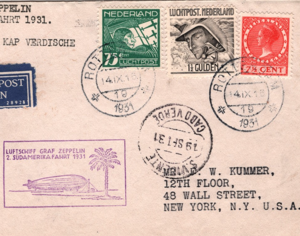 GRAF ZEPPELIN *NETHERLANDS* 1½g Cover 1931 2. SÜDAMERIKAFAHRT CABO VERDE KZ559