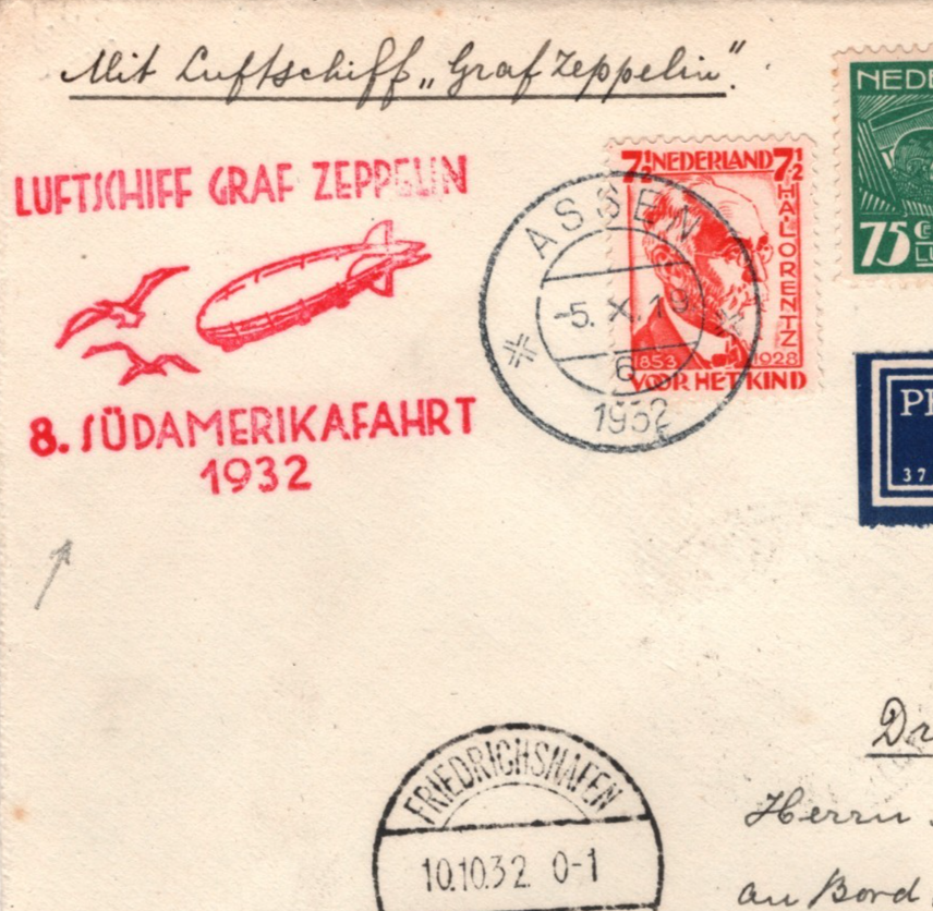 GRAF ZEPPELIN *NETHERLANDS* Air Cover 1932 8.SÜDAMERIKAFAHRT BRAZIL Assen KZ560 - Image 4