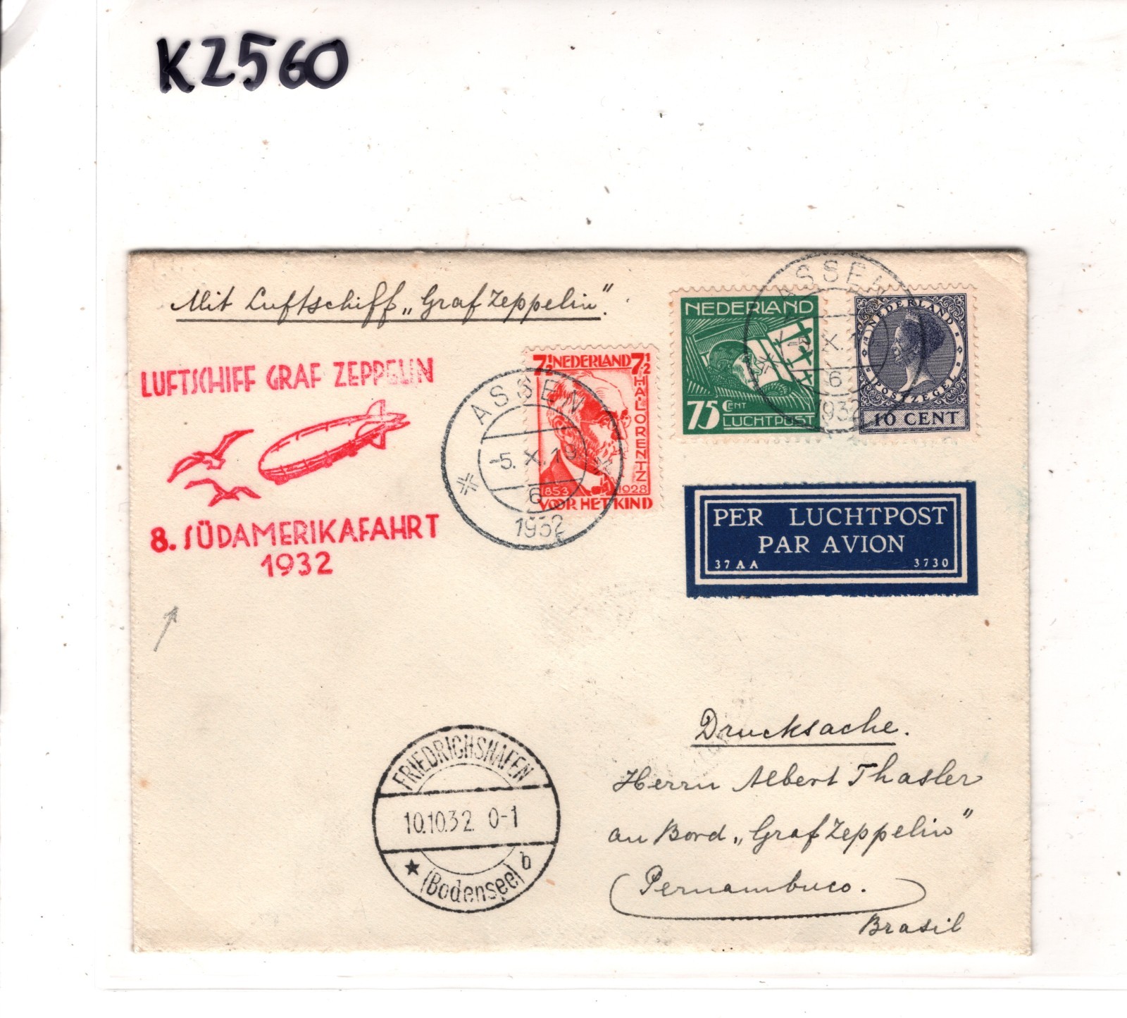 GRAF ZEPPELIN *NETHERLANDS* Air Cover 1932 8.SÜDAMERIKAFAHRT BRAZIL Assen KZ560 - Image 10