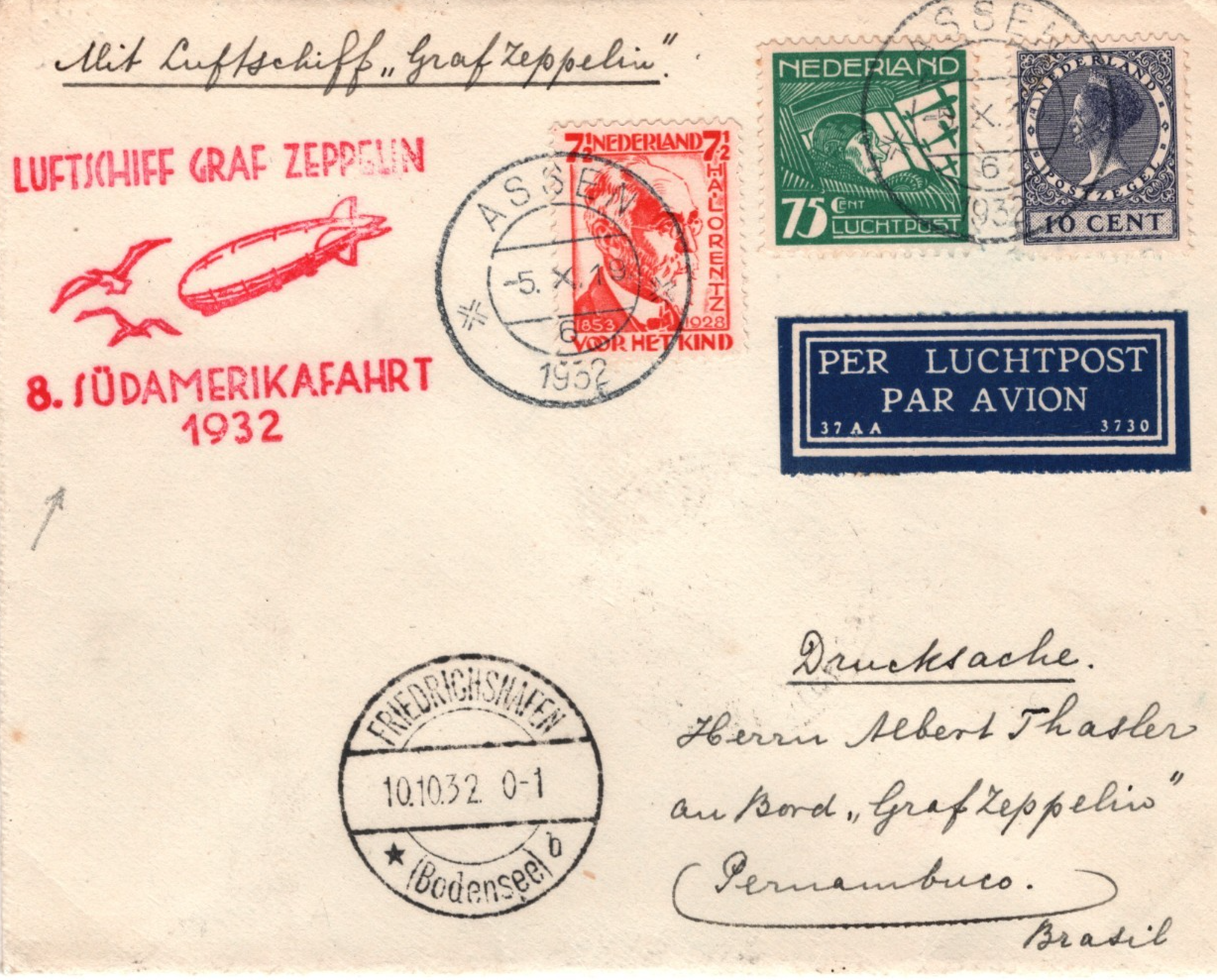 GRAF ZEPPELIN *NETHERLANDS* Air Cover 1932 8.SÜDAMERIKAFAHRT BRAZIL Assen KZ560