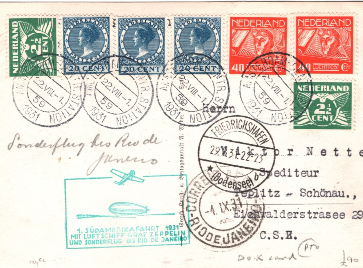 GRAF ZEPPELIN NETHERLANDS Air Mail Card 1931 SÜDAMERIKAFAHRT BRAZIL/CZECH KZ134