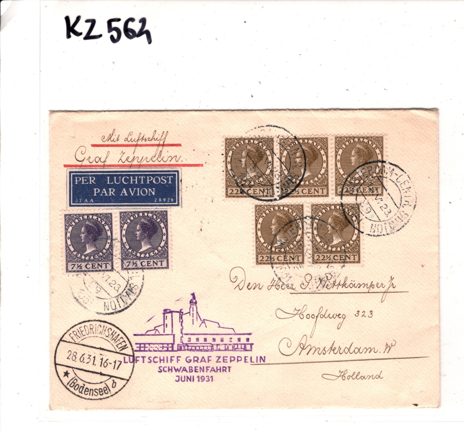 GRAF ZEPPELIN *NETHERLANDS* Air Mail Cover 1931 SCHWABENFAHRT Böblingen KZ562 - Image 7