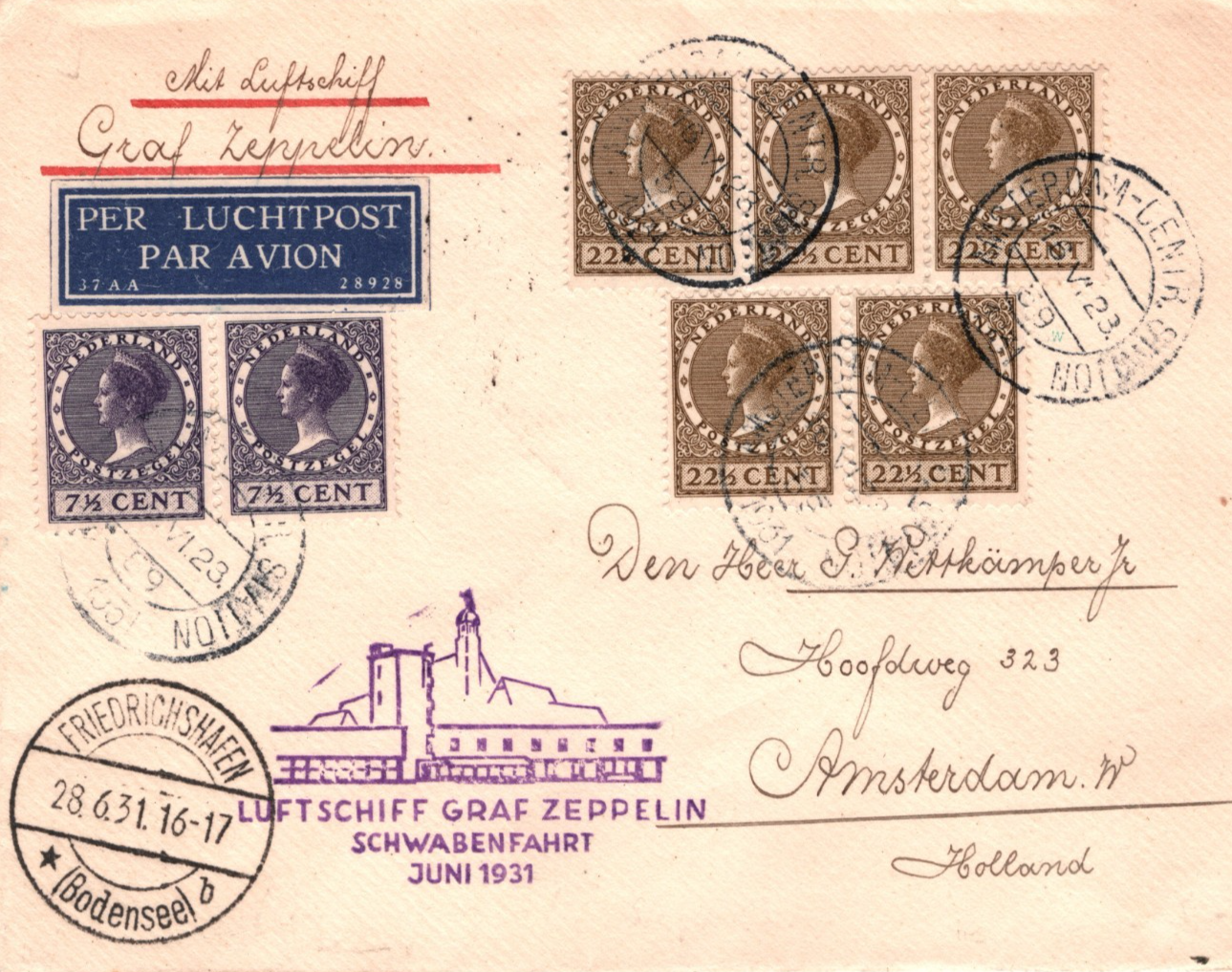 GRAF ZEPPELIN *NETHERLANDS* Air Mail Cover 1931 SCHWABENFAHRT Böblingen KZ562