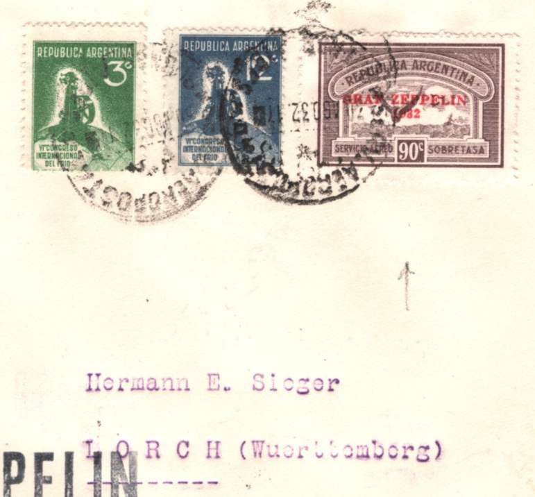 GRAF ZEPPELIN Overprint ARGENTINA *90c* Air 1932 Cover FIRST FLIGHT Lorch KZ446 - Image 5