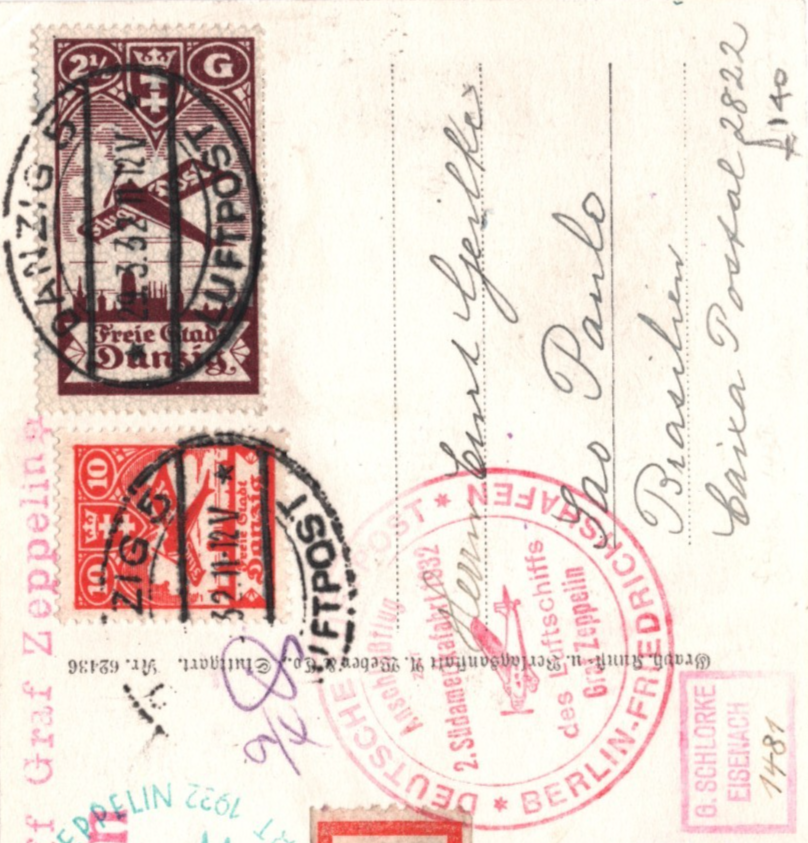 GRAF ZEPPELIN Poland Postcard *DANZIG* Treaty Air Reg 1932 SÜDAMERIKAFAHRT KZ437 - Image 5