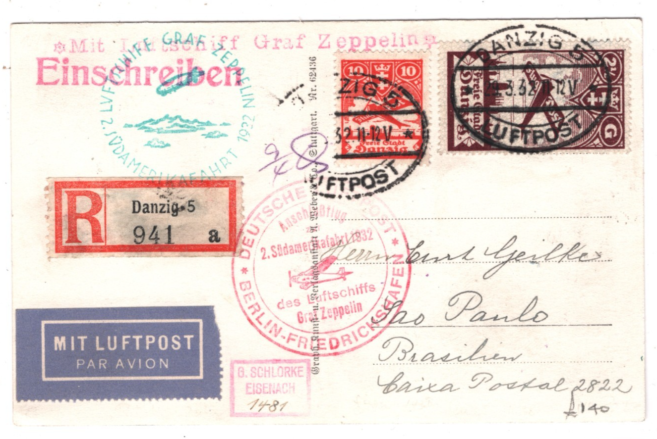 GRAF ZEPPELIN Poland Postcard *DANZIG* Treaty Air Reg 1932 SÜDAMERIKAFAHRT KZ437 - Image 7