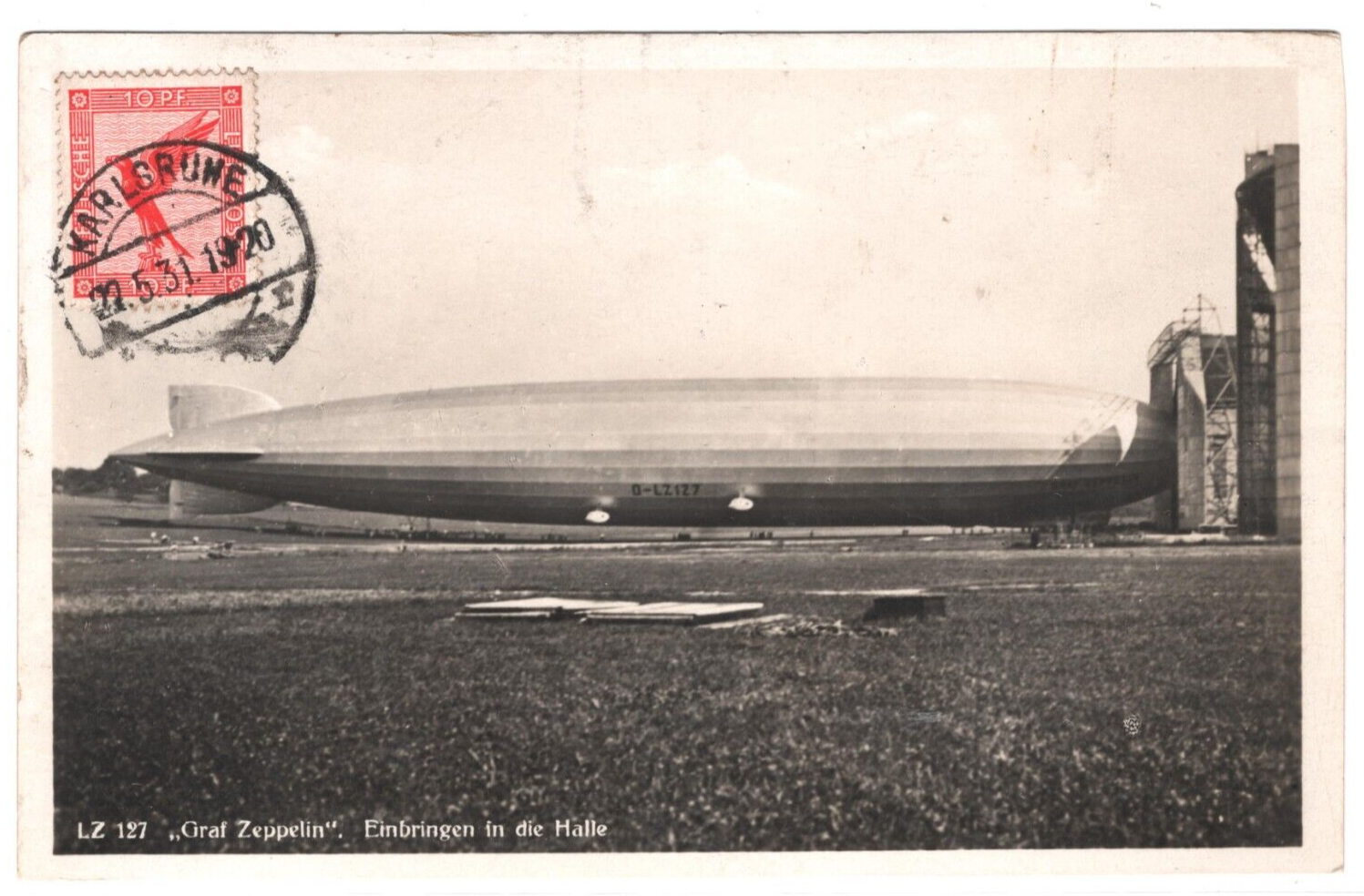 GRAF ZEPPELIN Postcard *VIEW-SIDE FRANKING* Germany 1931 EAGLE 10pf Air KA500