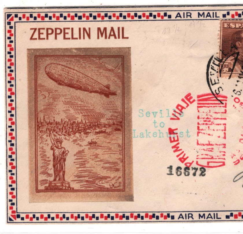 GRAF ZEPPELIN *SPAIN* Air ILLUSTRATED Cover 1930 FIRST FLIGHT Sevila Texas KZ573 - Image 5