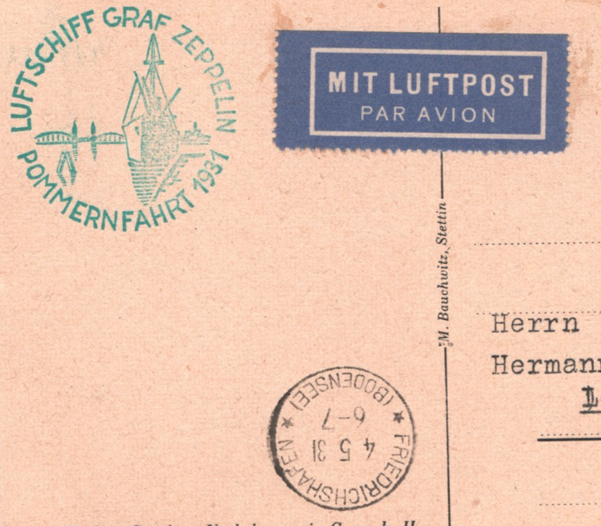 GRAF ZEPPELIN Sieger Card 1931 Stettin (Poland) Air *POMMERNFAHRT* Cachet KZ430 - Image 5