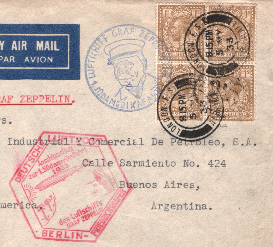 GRAF ZEPPELIN Treaty GB Air Mail 1933 Cover *1.SÜDAMERIKAFAHRT* Argentina KZ406