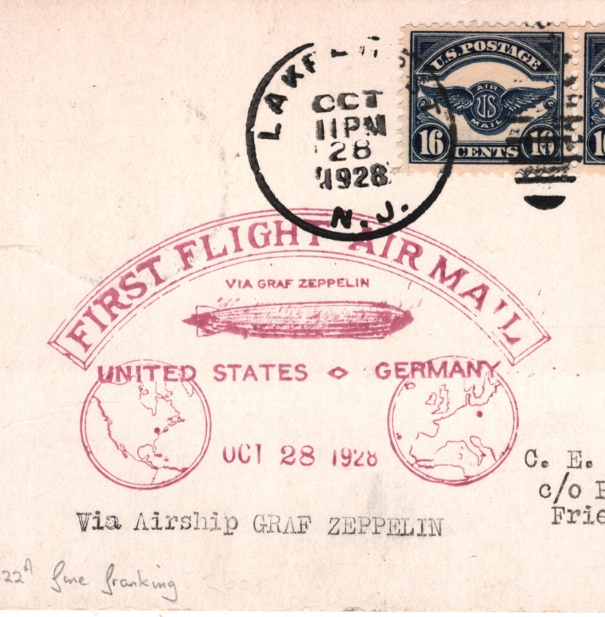 GRAF ZEPPELIN USA Air #C5 16c STRIP{3} Card 1928 FIRST FLIGHT Germany KZ518 - Image 4