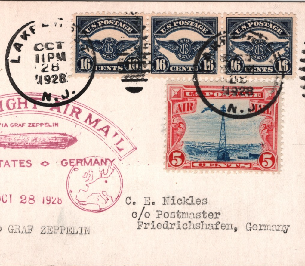 GRAF ZEPPELIN USA Air #C5 16c STRIP{3} Card 1928 FIRST FLIGHT Germany KZ518 - Image 5