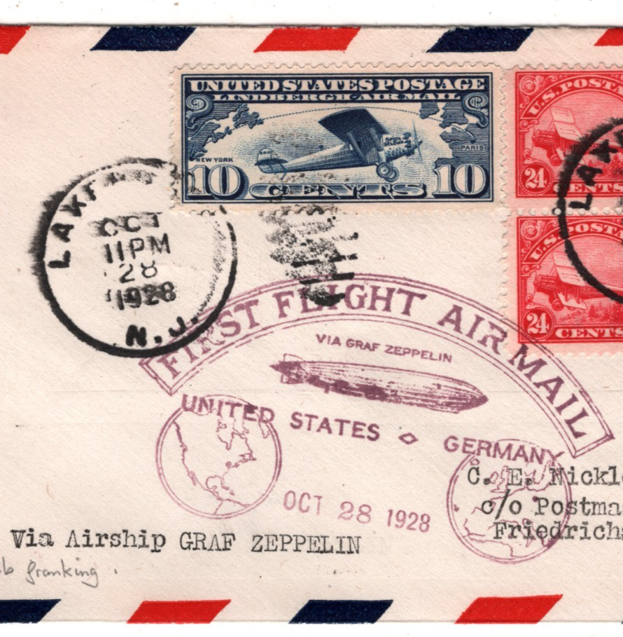 GRAF ZEPPELIN USA Air #C6 24c *BLOCK*{4} Cover 1928 FIRST FLIGHT Lakehurst KZ524 - Image 4