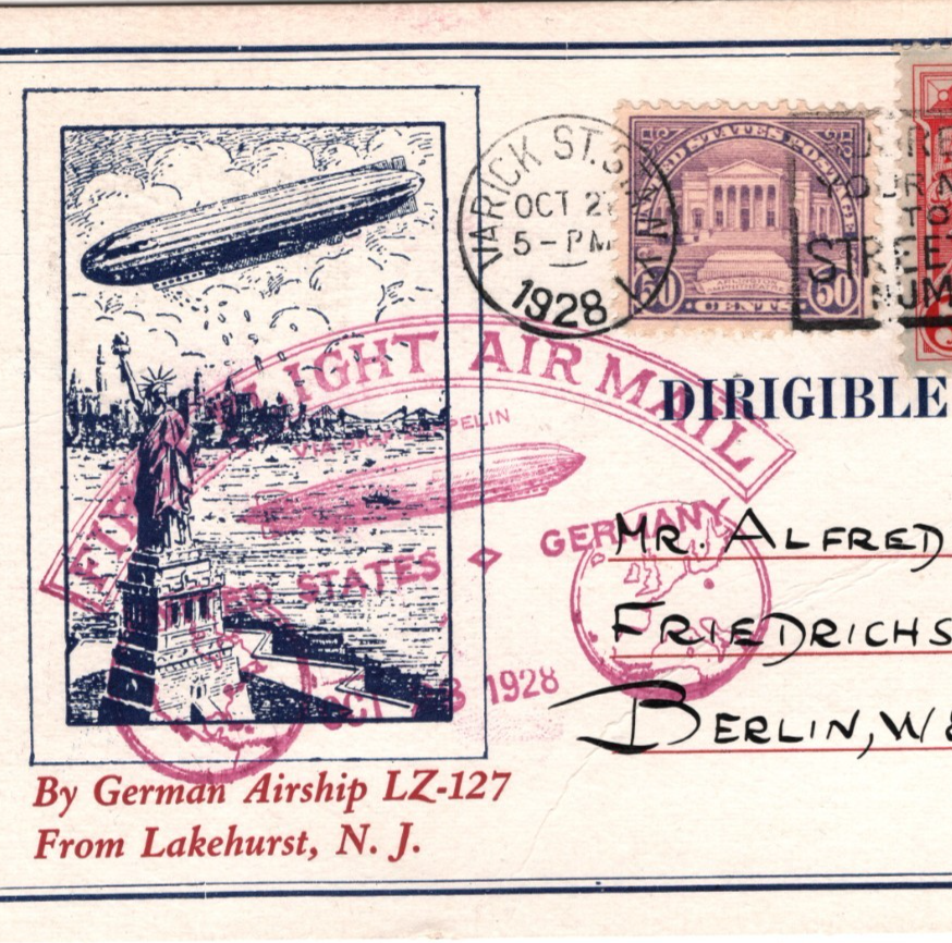 GRAF ZEPPELIN USA Air *ILLUSTRATED* Card 1928 FIRST FLIGHT New York Berlin KZ520 - Image 6