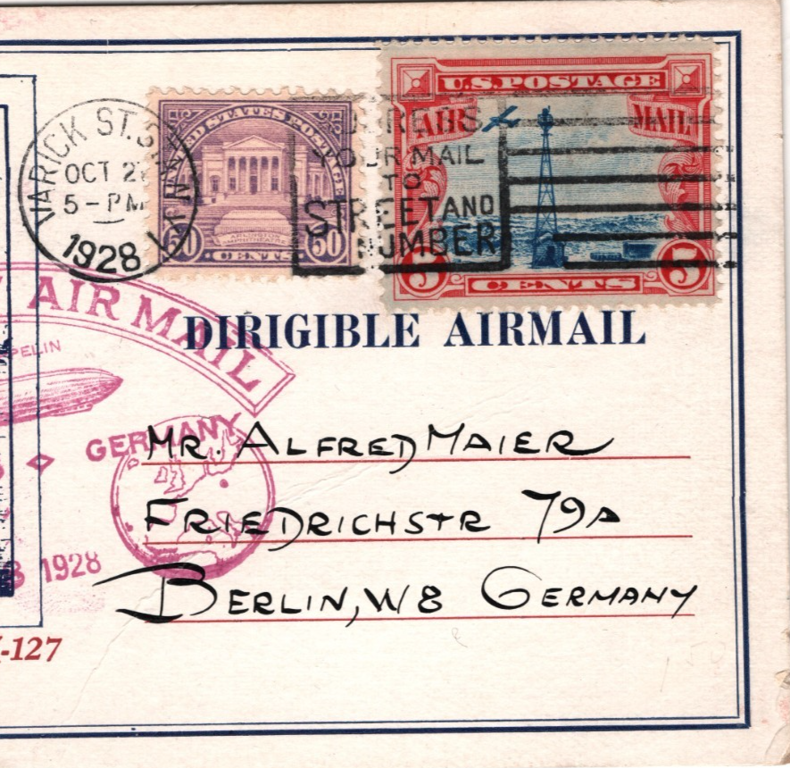 GRAF ZEPPELIN USA Air *ILLUSTRATED* Card 1928 FIRST FLIGHT New York Berlin KZ520 - Image 7