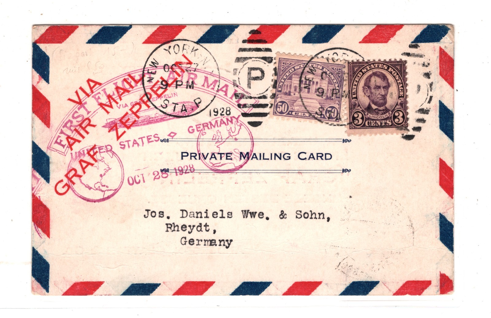 GRAF ZEPPELIN USA Air Mail *ADVERT* Card 1928 FIRST FLIGHT Houston Germany KZ522 - Image 3