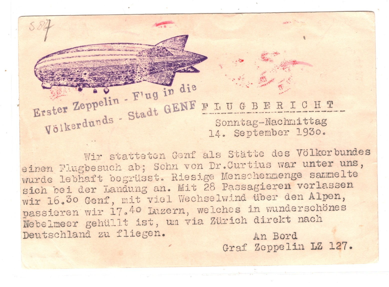 GRAF ZEPPELIN Vignette Card *SWITZERLAND* Flight 1930 Air GENEVE-AVIATION KZ102 - Image 4