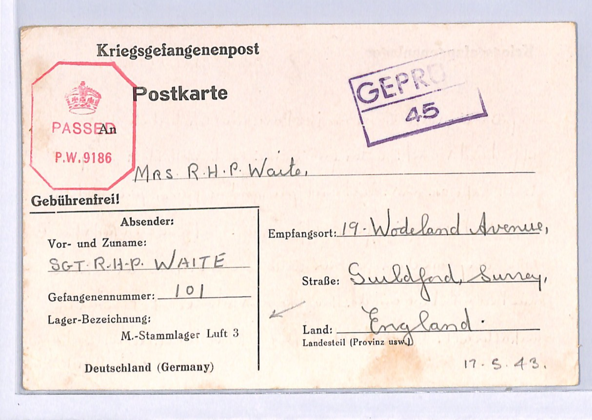 GREAT ESCAPE CAMP (Poland) WW2 GB RAF POW Card STALAG *LUFT 3* Imprint 1943 XO28 - Image 4