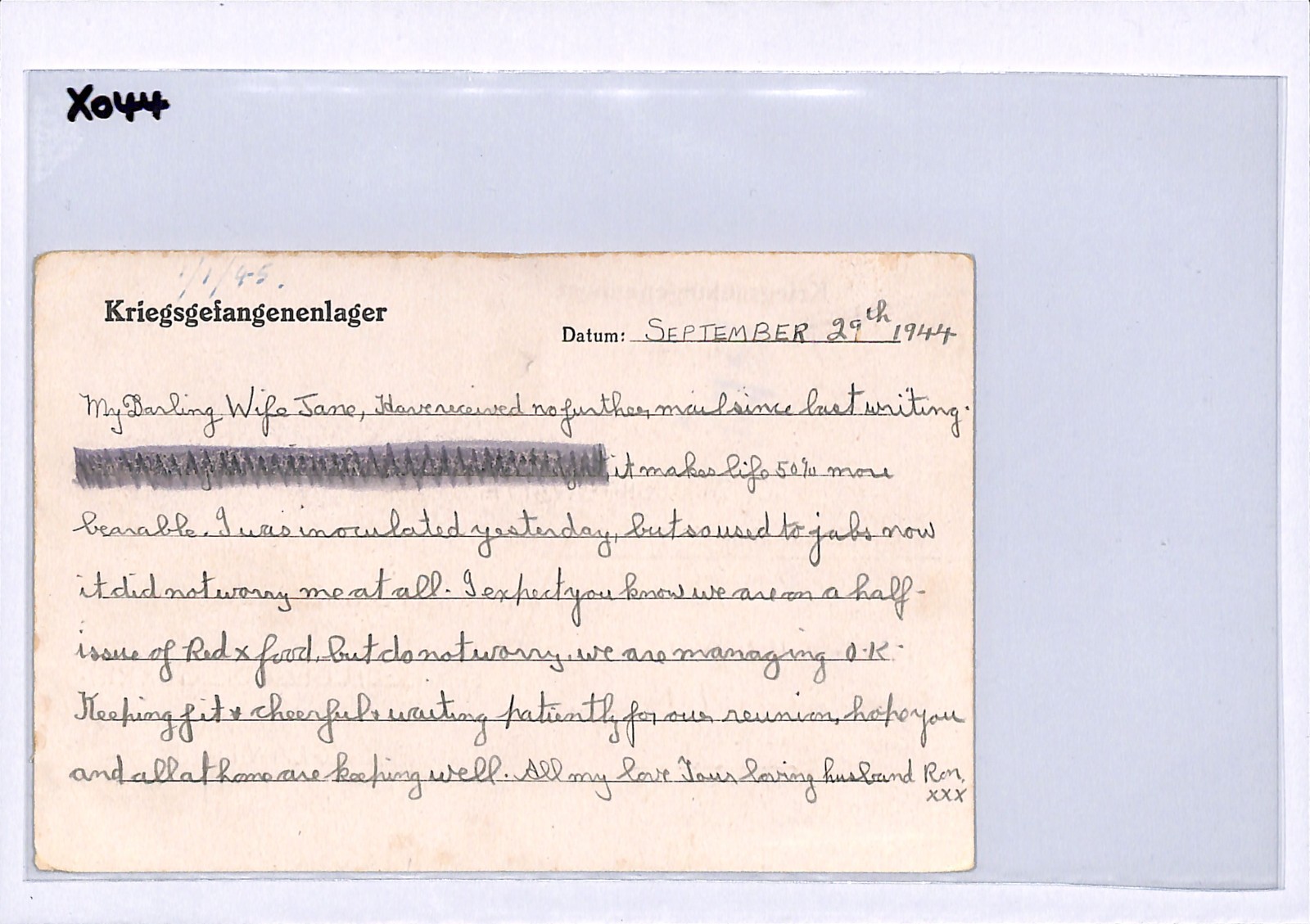 GREAT ESCAPE CAMP WW2 GB RAF POW Card STALAG LUFT 3 1944 Message *CENSORED* XO44 - Image 3