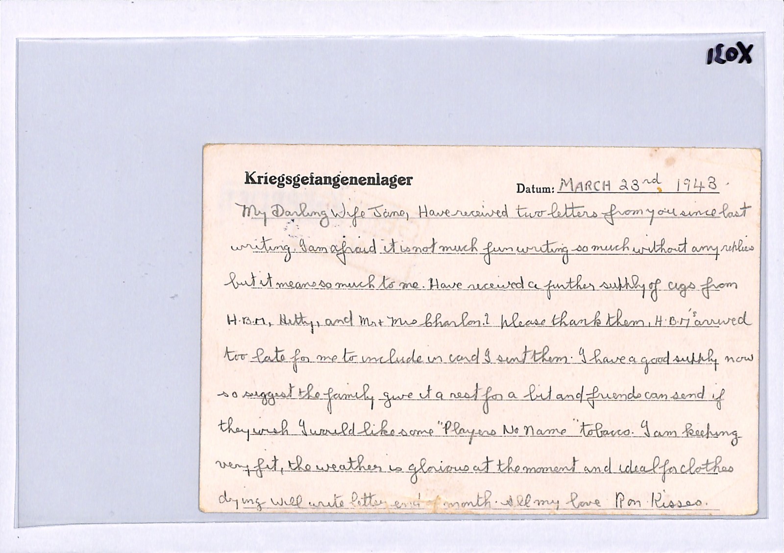 GREAT ESCAPE CAMP WW2 GB RAF POW Card STALAG *Luft 3* IMPRINT 1943 Tobacco XO31 - Image 5