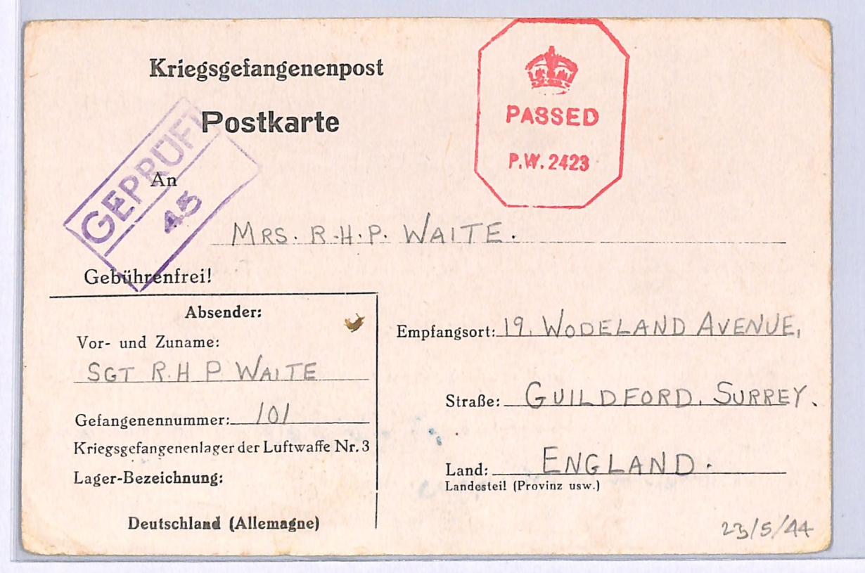 GREAT ESCAPE CAMP WW2 GB RAF POW Card STALAG *Luftwaffe Nr.3* IMPRINT 1944 XO52 - Image 2