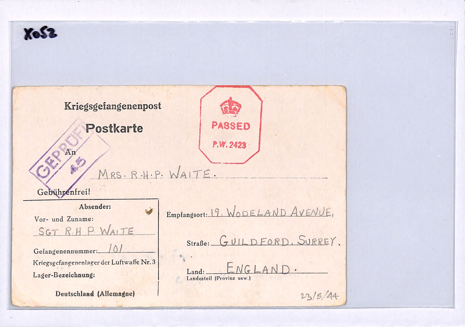 GREAT ESCAPE CAMP WW2 GB RAF POW Card STALAG *Luftwaffe Nr.3* IMPRINT 1944 XO52 - Image 7