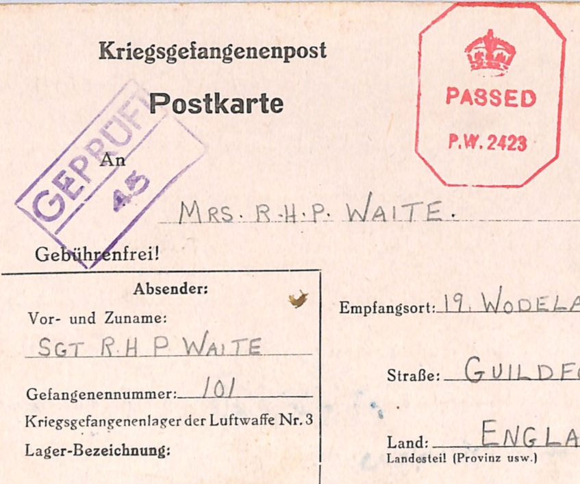 GREAT ESCAPE CAMP WW2 GB RAF POW Card STALAG *Luftwaffe Nr.3* IMPRINT 1944 XO52