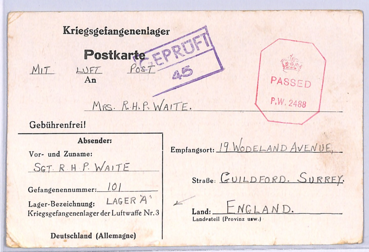 GREAT ESCAPE CAMP WW2 GB RAF POW Card STALAG *Luftwaffe Nr.3* Imprint 1944 XO17 - Image 2