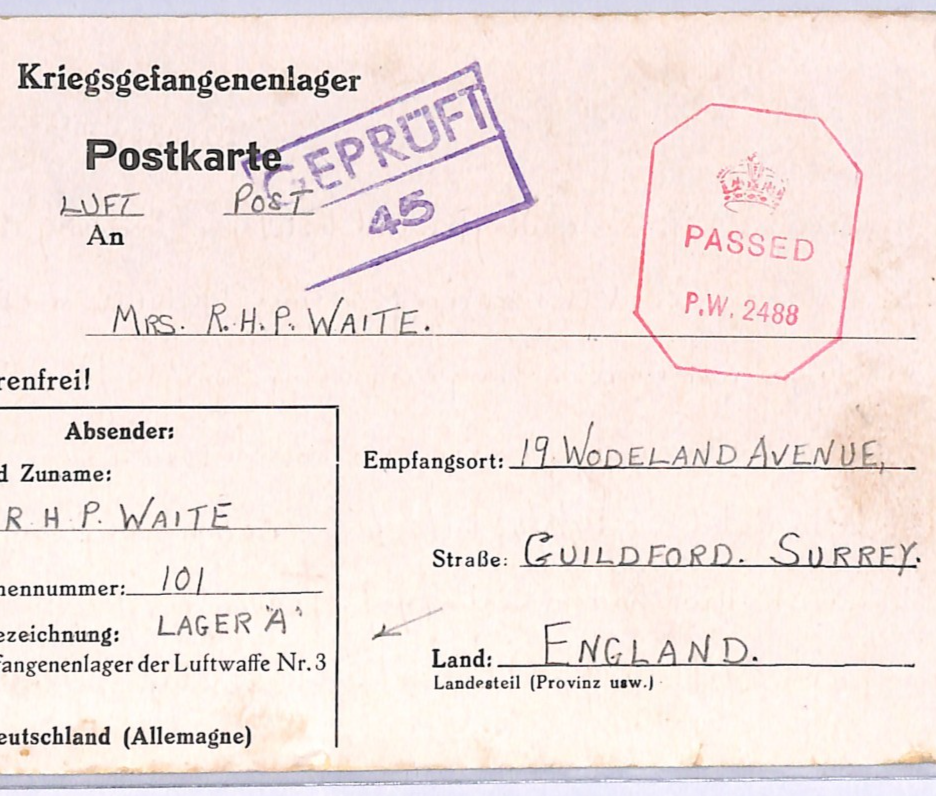 GREAT ESCAPE CAMP WW2 GB RAF POW Card STALAG *Luftwaffe Nr.3* Imprint 1944 XO17 - Image 4