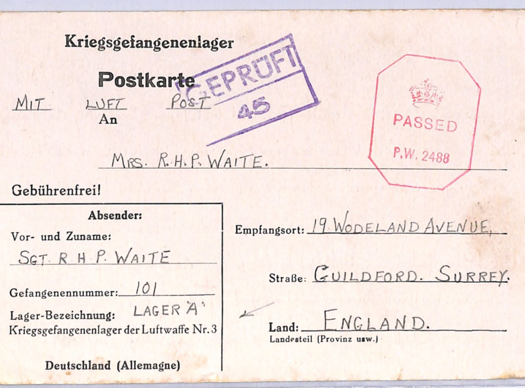 GREAT ESCAPE CAMP WW2 GB RAF POW Card STALAG *Luftwaffe Nr.3* Imprint 1944 XO17