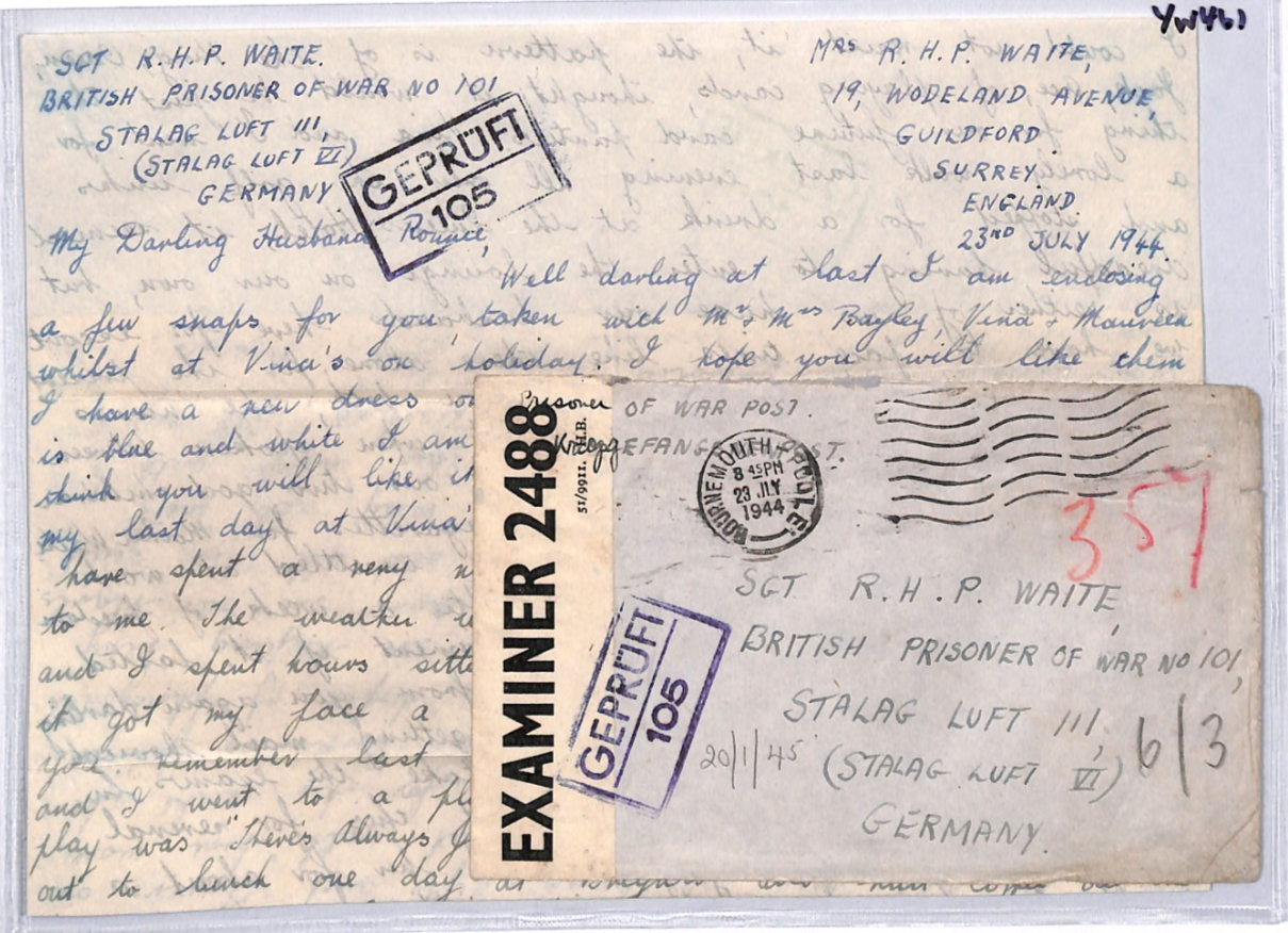 GREAT ESCAPE CAMP WW2 POW Guildford Cover 1944 STALAG LUFT 3 Censor Letter YW461