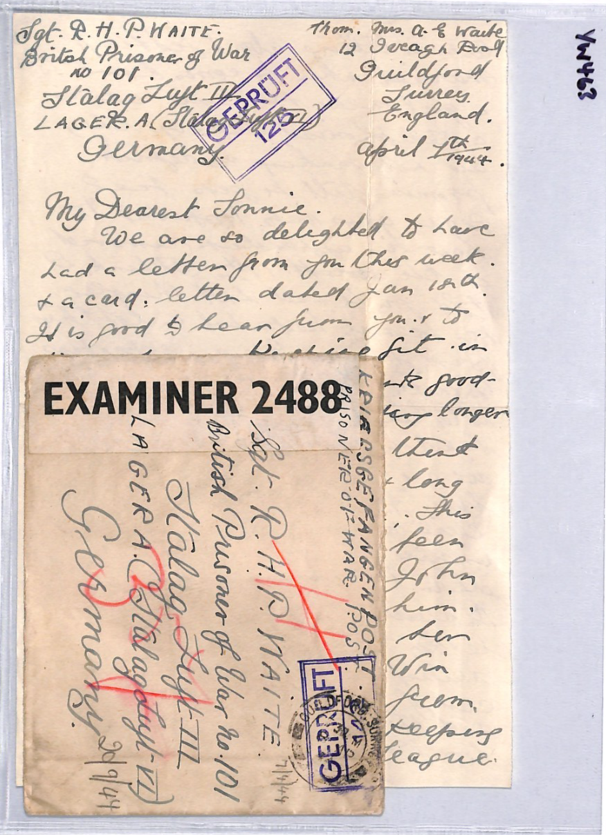 GREAT ESCAPE CAMP WW2 POW Guildford Cover 1944 STALAG LUFT 3 Censor Letter YW463 - Image 5