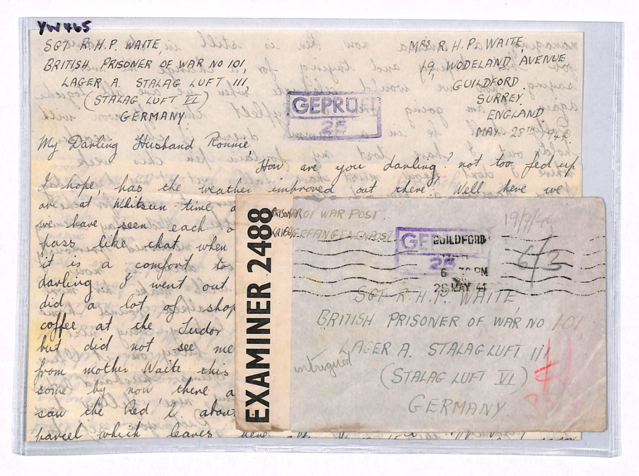 GREAT ESCAPE CAMP WW2 POW Guildford Cover 1944 STALAG LUFT 3 Censor Letter YW465 - Image 10