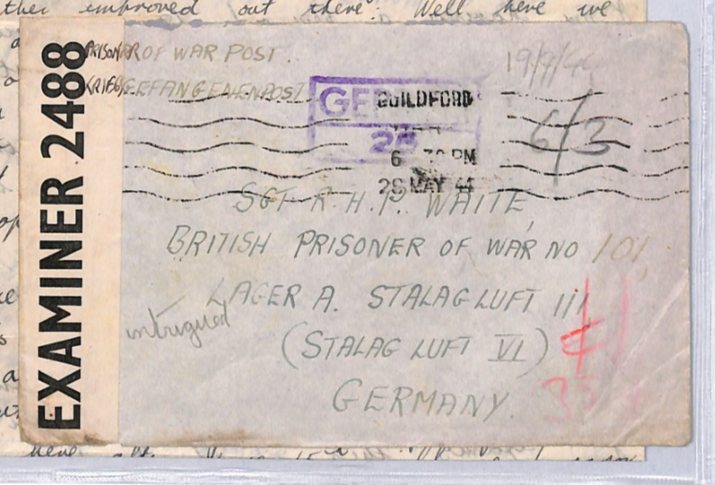 GREAT ESCAPE CAMP WW2 POW Guildford Cover 1944 STALAG LUFT 3 Censor Letter YW465 - Image 2