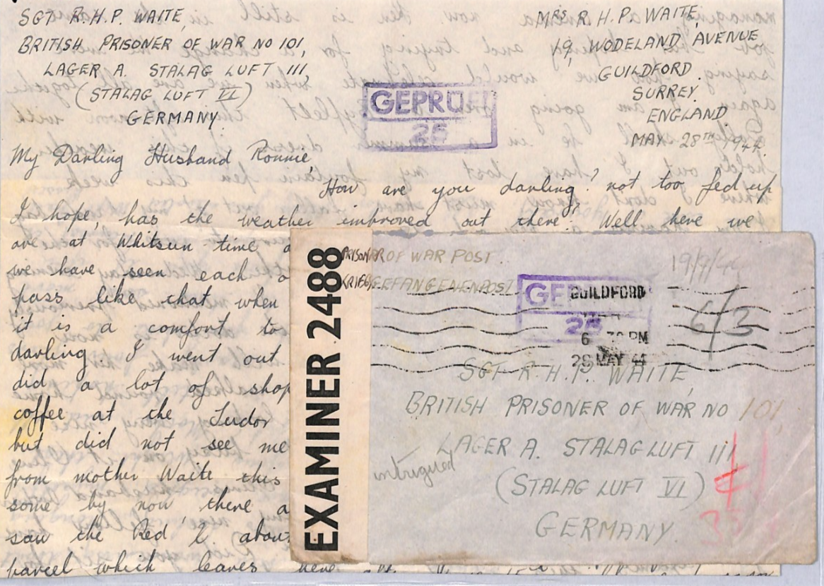 GREAT ESCAPE CAMP WW2 POW Guildford Cover 1944 STALAG LUFT 3 Censor Letter YW465