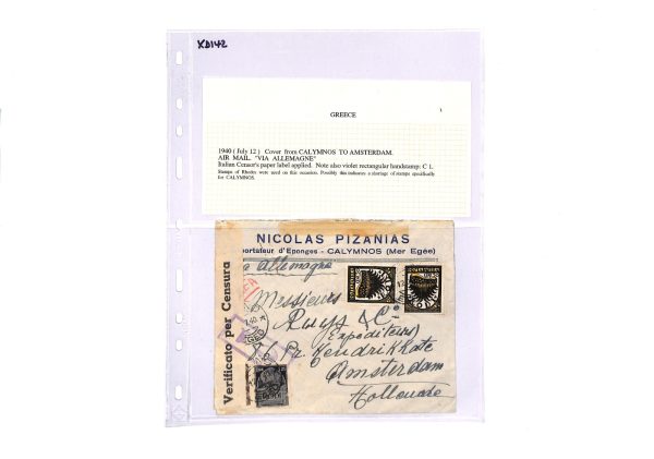 GREECE Italy Cols *RODI* STAMPS USED CALYMNOS Cover *C1* 1940 Amsterdam XD142 - Image 10