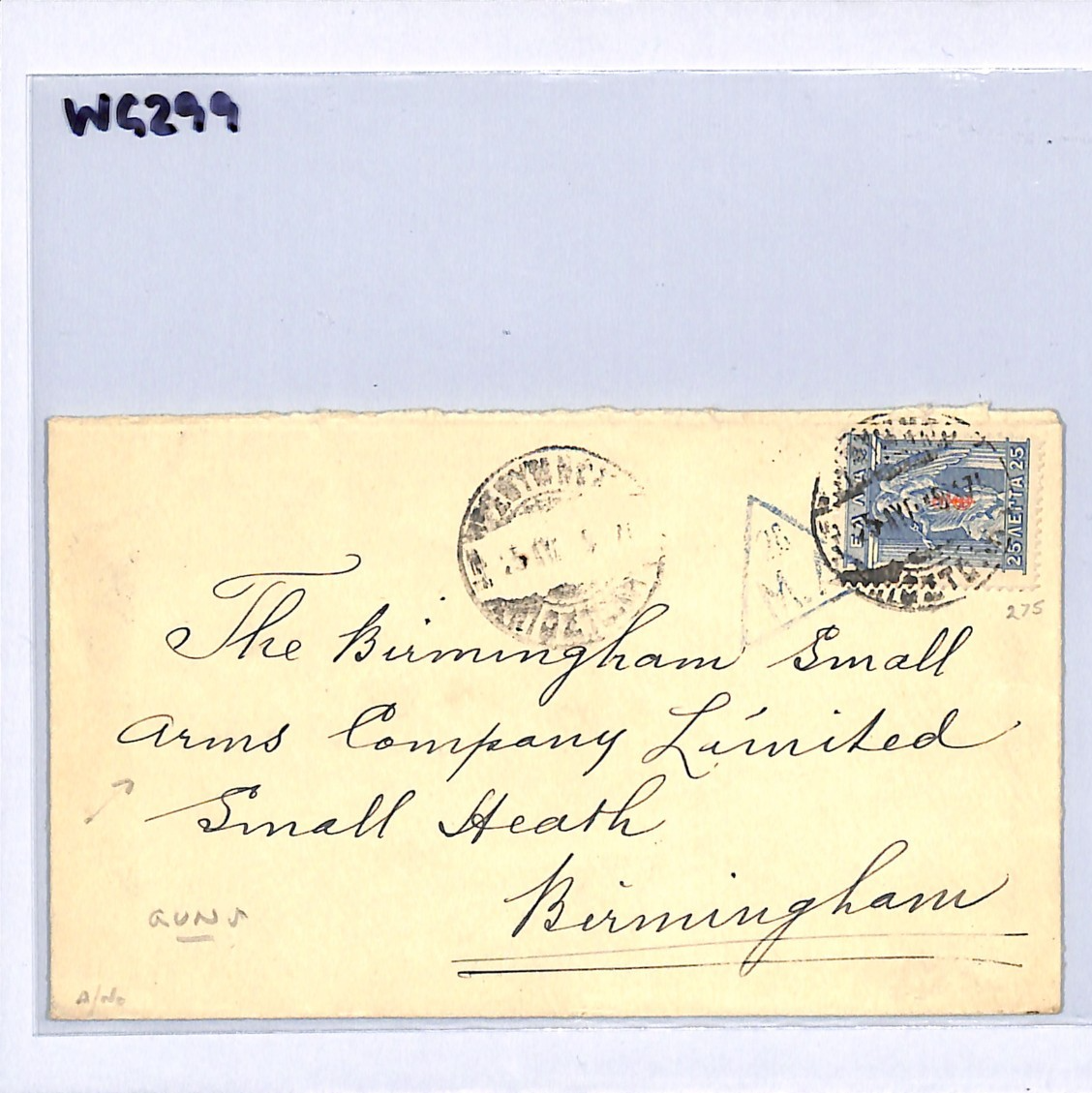 GREECE WW1 Censor Cover 1917 Chania *GUNS* BIRMINGHAM SMALL ARMS Co.! WG299 - Image 8