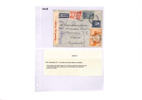 GREECE WW2 Air Mail Cover Athens CENSOR*** Australia 1940 Imperial Airways XD118 - Image 6