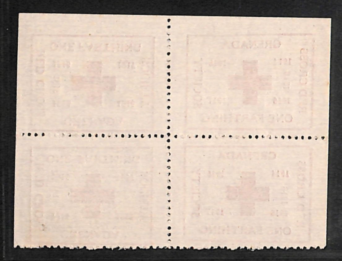 GRENADA WW1 Farthing RED CROSS Stamp *1918* BLOCK{4} Tete-Beche Pairs Mint VS169 - Image 3