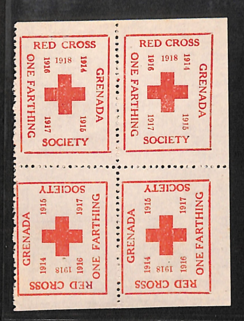 GRENADA WW1 Farthing RED CROSS Stamp *1918* BLOCK{4} Tete-Beche Pairs Mint VS169 - Image 4