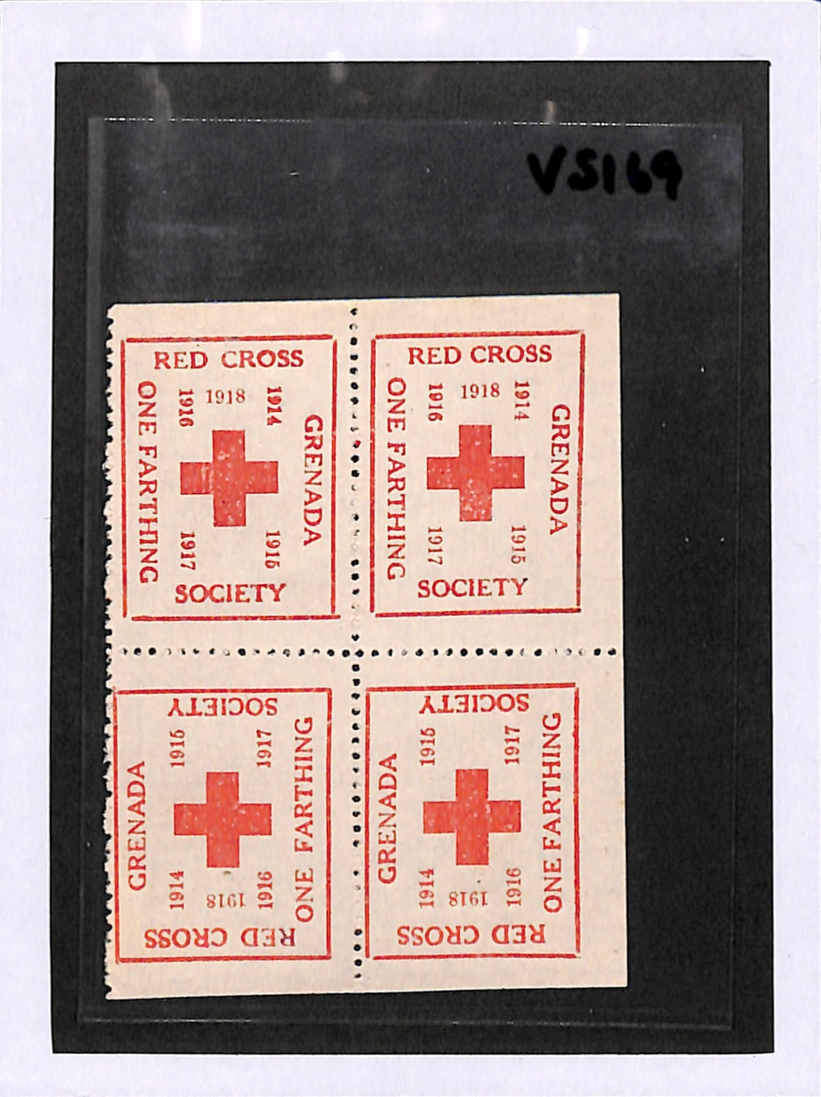 GRENADA WW1 Farthing RED CROSS Stamp *1918* BLOCK{4} Tete-Beche Pairs Mint VS169 - Image 6