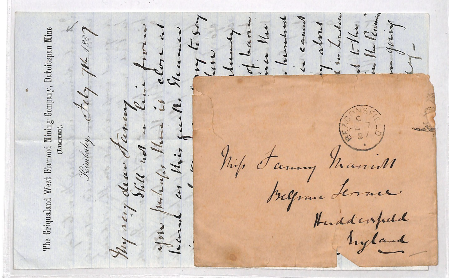 GRIQUALAND WEST Cover DIAMOND MINING S.Africa *DUITSPAN MINE* 1887 Letter WN337 - Image 2